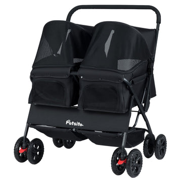 Double Pet Stroller with Adjustable Sunshade, Black