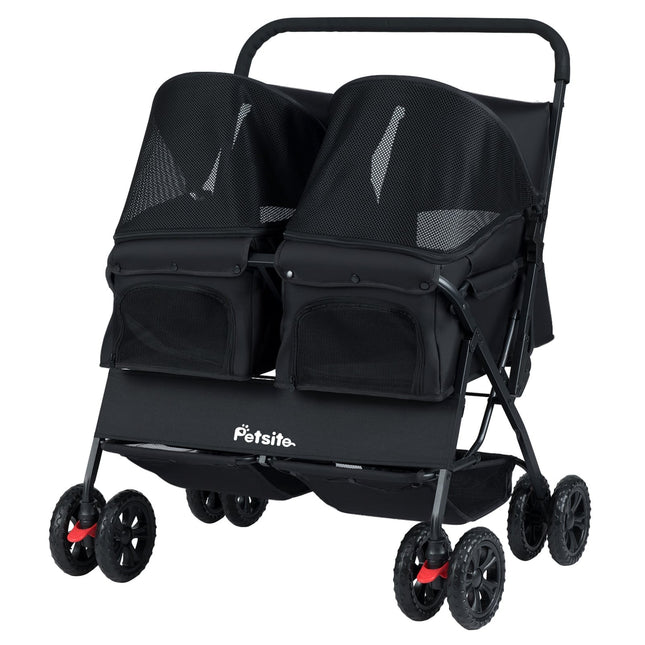 Double Pet Stroller with Adjustable Sunshade, Black