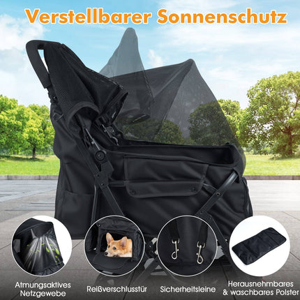 Double Pet Stroller with Adjustable Sunshade, Black
