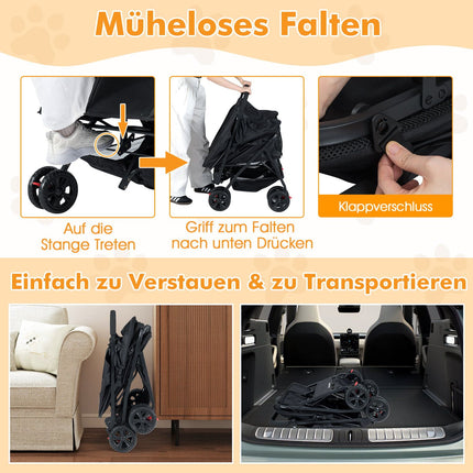 Double Pet Stroller with Adjustable Sunshade, Black
