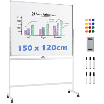 Double-Sided Adjustable Whiteboard with Stand & Wheels