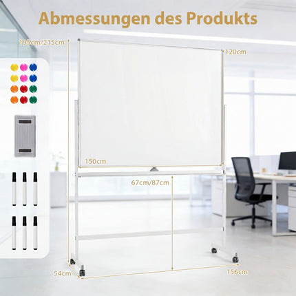 Double-Sided Adjustable Whiteboard with Stand & Wheels
