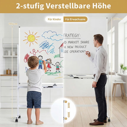 Double-Sided Adjustable Whiteboard with Stand & Wheels