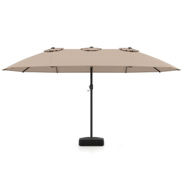 Double-Sided Brown Patio Umbrella with Base, 180g Polyester