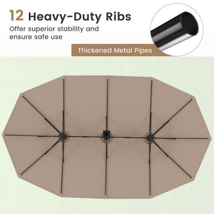 Double-Sided Brown Patio Umbrella with Base, 180g Polyester