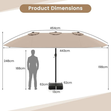 Double-Sided Brown Patio Umbrella with Base, 180g Polyester