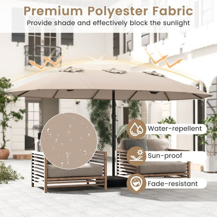 Double-Sided Brown Patio Umbrella with Base, 180g Polyester
