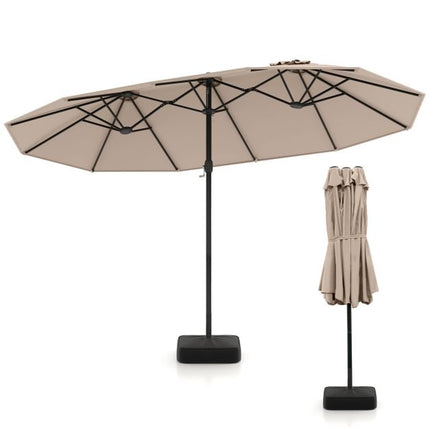 Double-Sided Brown Patio Umbrella with Base, 180g Polyester