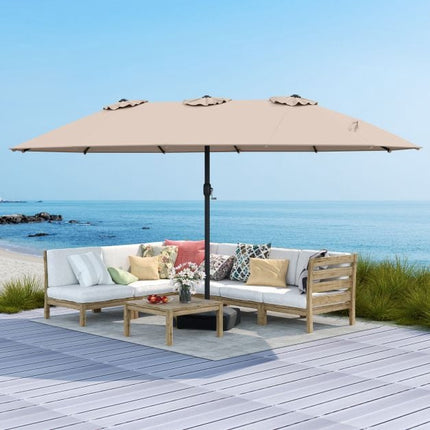 Double-Sided Brown Patio Umbrella with Base, 180g Polyester