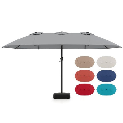 Double-Sided Grey Patio Umbrella with Base – Large Outdoor Shade