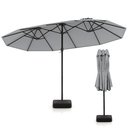 Double-Sided Grey Patio Umbrella with Base – Large Outdoor Shade