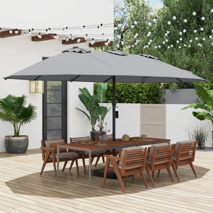 Double-Sided Grey Patio Umbrella with Base – Large Outdoor Shade