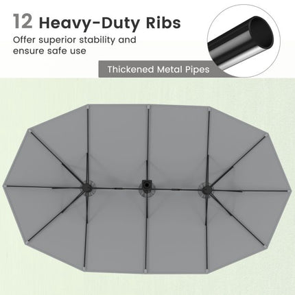 Double-Sided Grey Patio Umbrella with Base – Large Outdoor Shade