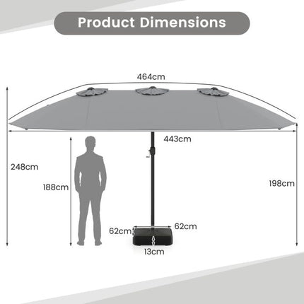 Double-Sided Grey Patio Umbrella with Base – Large Outdoor Shade