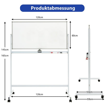 Double Sided Magnetic Mobile Whiteboard Adjustable Dry Erase Board on Wheels White