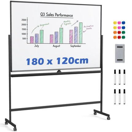 Double-Sided Magnetic Mobile Whiteboard with Adjustable Stand