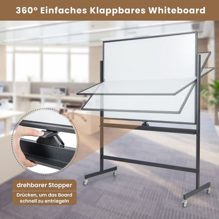 Double-Sided Mobile Whiteboard with Grid Pattern & Stand & Pen Tray 120 x 90 cm Black