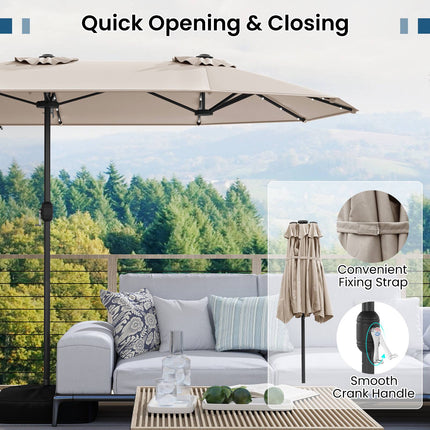 Double-Sided Parasol 4 x 2 m with 36 Solar LED Lights, Crank, Beige