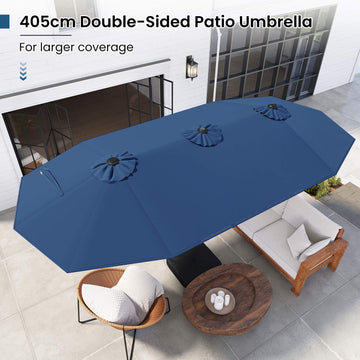 Double-Sided Parasol 4 x 2 m with 36 Solar LED Lights, Crank, Navy Blue