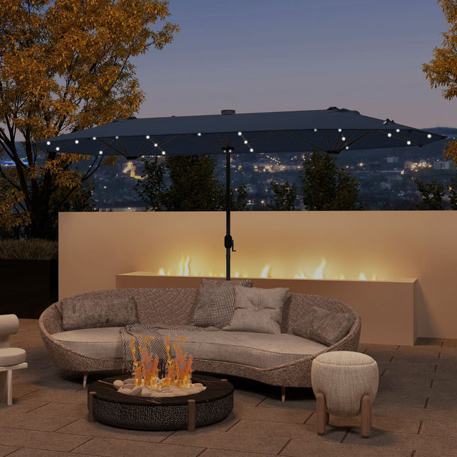 Double-Sided Patio Umbrella 400x200cm, Solar LEDs, Base