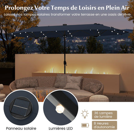 Double-Sided Patio Umbrella 400x200cm, Solar LEDs, Base