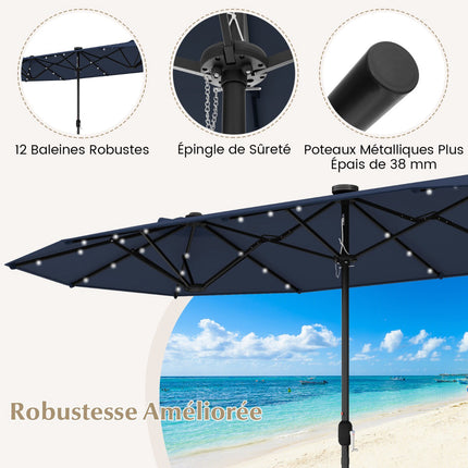 Double-Sided Patio Umbrella 400x200cm, Solar LEDs, Base