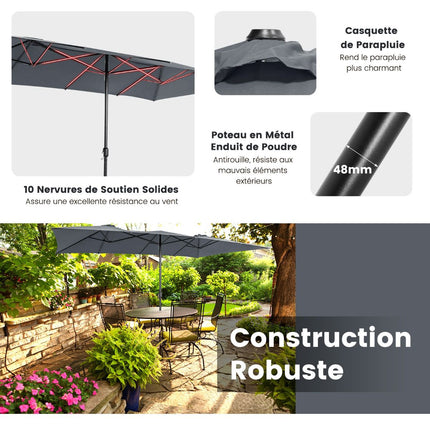 Double-Sided Patio Umbrella 426 x 265 cm, UV, Crank