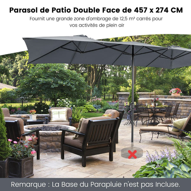 Double-Sided Patio Umbrella 426 x 265 cm, UV, Crank