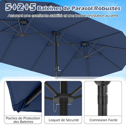 Double-Sided Patio Umbrella 470x285cm, UPF 50+, Crank