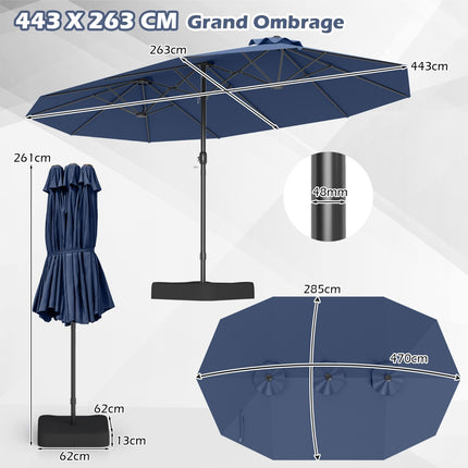 Double-Sided Patio Umbrella 470x285cm, UPF 50+, Crank