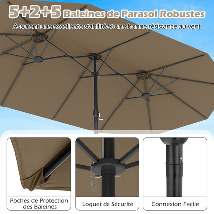 Double-Sided Patio Umbrella 470x285cm, UPF 50+, Stand