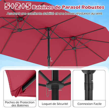 Double-Sided Patio Umbrella 470x285cm, UPF 50+, Stand