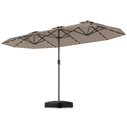 Double-Sided Patio Umbrella 4m With Base, Solar LED, Coffee
