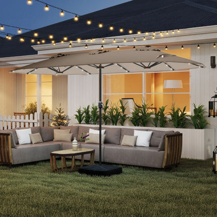 Double-Sided Patio Umbrella 4m With Base, Solar LED, Coffee
