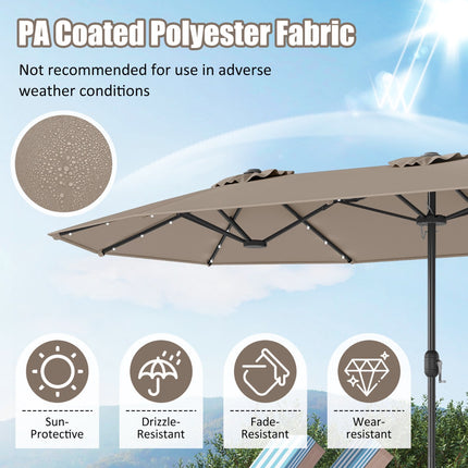 Double-Sided Patio Umbrella 4m With Base, Solar LED, Coffee