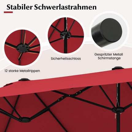 Double-Sided Patio Umbrella with Stand, 400x200 cm, Wine Red