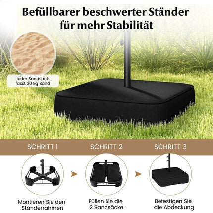 Double-Sided Patio Umbrella with Stand, 400x200 cm, Wine Red
