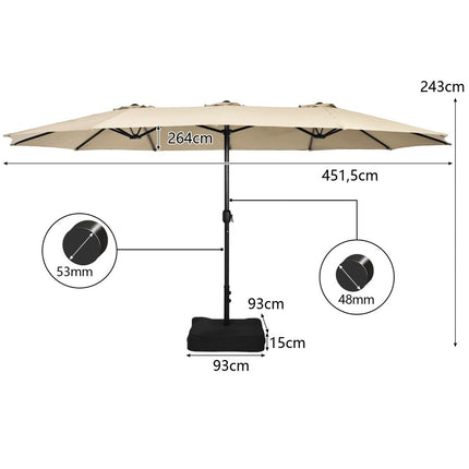 Double-Sided Patio Umbrella with Stand, Crank, UPF 50+