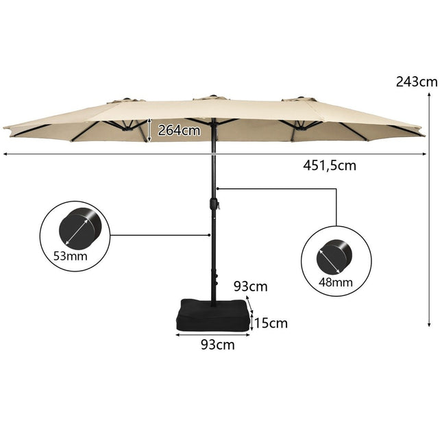 Double-Sided Patio Umbrella with Stand, Crank, UPF 50+