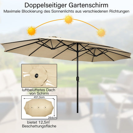 Double-Sided Patio Umbrella with Stand, Crank, UPF 50+