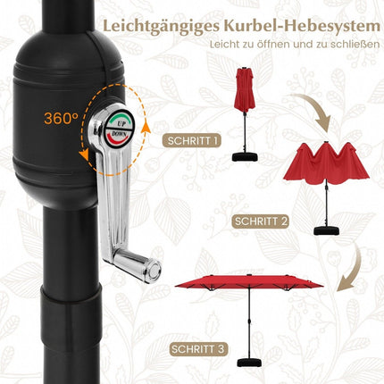 Double-Sided Patio Umbrella with Stand & LED Lights, 400x200 cm