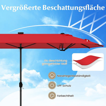 Double-Sided Patio Umbrella with Stand & LED Lights, 400x200 cm