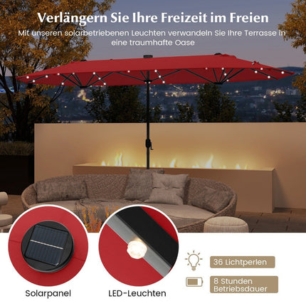 Double-Sided Patio Umbrella with Stand & LED Lights, 400x200 cm