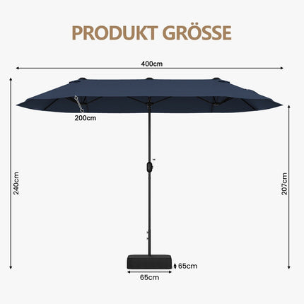 Double-Sided Patio Umbrella with Stand, UPF 50+, Dark Blue