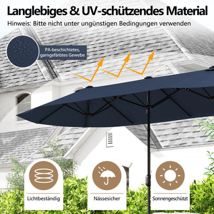 Double-Sided Patio Umbrella with Stand, UPF 50+, Dark Blue