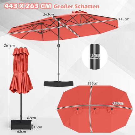 Double-Sided Patio Umbrella with Stand, UPF 50+, Orange