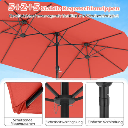 Double-Sided Patio Umbrella with Stand, UPF 50+, Orange