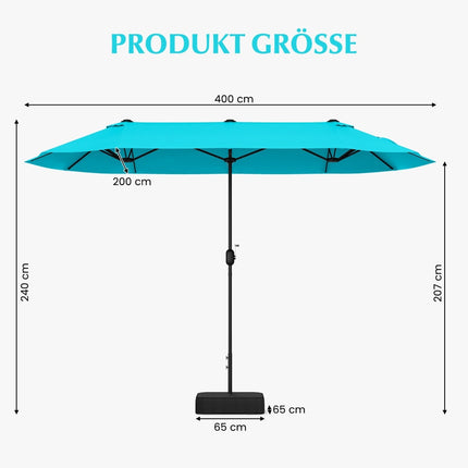 Double-Sided Patio Umbrella with Stand, UPF 50+, Turquoise
