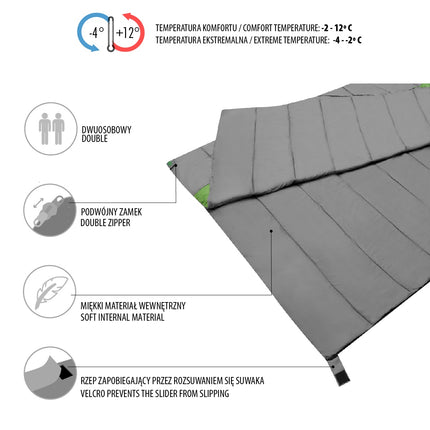 Double Sleeping Bag, Gray-Green, Lightweight, 2-Person