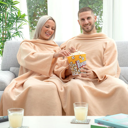 Double Sleeved Blanket with Central Pocket Doublanket InnovaGoods - Beige